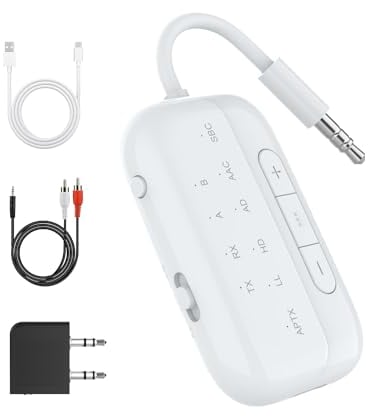 SANOTO Bluetooth Adapter Flugzeug, 2-in-1 Bluetooth Transmitter Empfänger, Zusatzbuchse 3,5-mm Audio Adapter, Dual Link APTX Geringer Latenz, Flugzeug Gadget, für Kopfhörer/TV/Lautsprecher/Auto