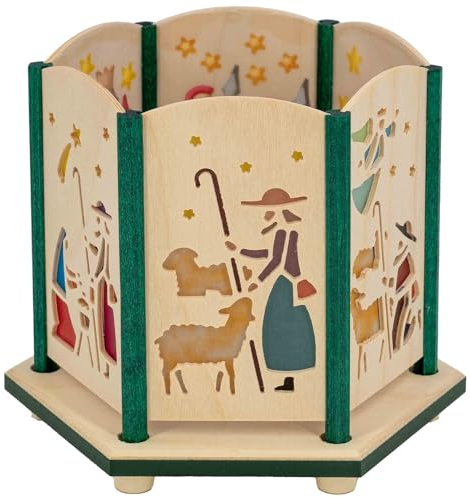 Seiffener Volkskunst Reiner Flath | Handgefertigter Erzgebirge Teelichthalter | Traditioneller Kerzenhalter | Kunsthandwerk aus Holz | 9,5 cm | Krippe