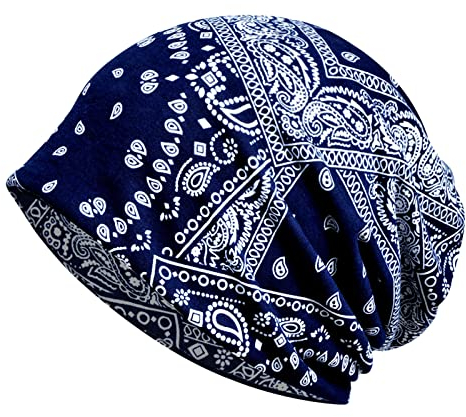 Slouchy Beanie Mütze Damen Sommer Beanie Turban Chemo Cancer Kopfbedeckung aus Baumwolle Schlafmütze Sommermütze Turban Kopfbedeckung Marine Einheitsgröße