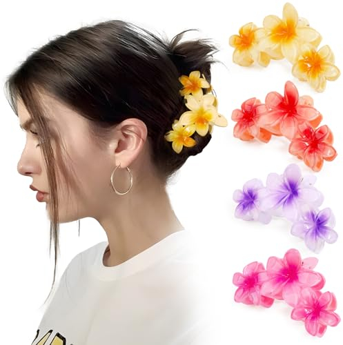 4 Stück Hawaii Haarklammer Große Blumen Haarspangen Rutschfeste Kopfschmuck für Mädchen und Frauen Strand Party Pool Urlaub