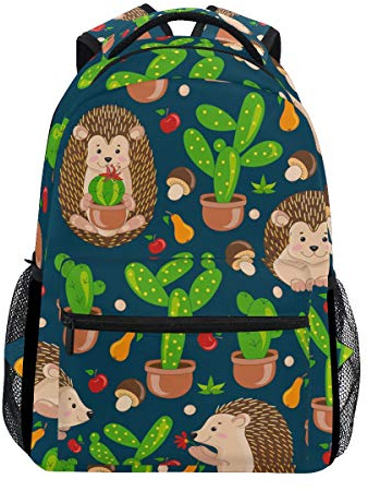 Amkong Niedlicher Rucksack, Motiv: Kaktus, Igel, Pilze, Marineblau, stilvoll, groß, Tagesrucksack, langlebig, Laptop, Reise, Schultasche, Büchertasche mit mehreren Taschen, Schwarz , One size
