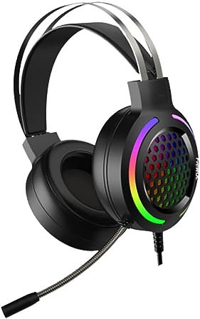 HOMSFOU 1pezzi Cuffie Da Gioco Cablate Luminose Con Microfono e Riduzione Del Rumore Ergonomiche e Confortevoli Per Sessioni Di Gioco Prolungate Nero