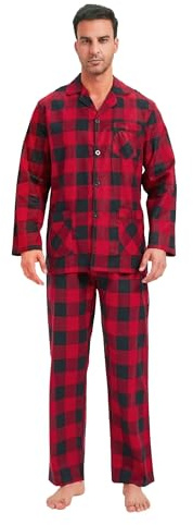 GLOBAL Homme Pyjama Flanelle Ensembles de Pyjama Homme Coton Vêtements de Nuit Haut Deux Pièces Chaud Pyjama Sets Boutonnés à Manches Longues | Loungewear