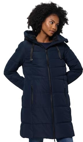 MARIKOO Damen Winterjacke lange Winter Stepp Jacke mit Teddyfell warm gefüttert B978 [B978-Natsuk-Navy-Gr.3XL]