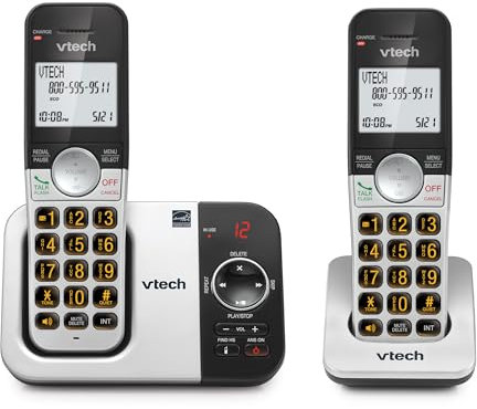 VTech VG232-2 DECT 6.0 Cordless Phone with Answering Machine, 2 Handsets – Large Backlit Display, Big Buttons, Full-Duplex Speakerphone, Caller ID