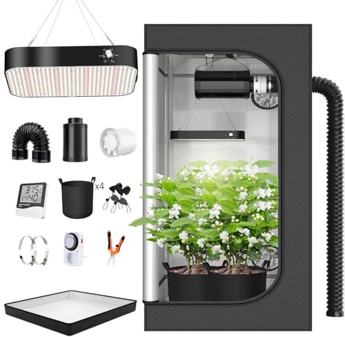 Growzelt Komplettset Anbau Set mit 200W LED Vollspektrum Grow Lampe Dimmbar, 140x140x200cm GrowZelt Kit Komplettes Hydroponics Grow Tent Complete Set(140x140x200cm)