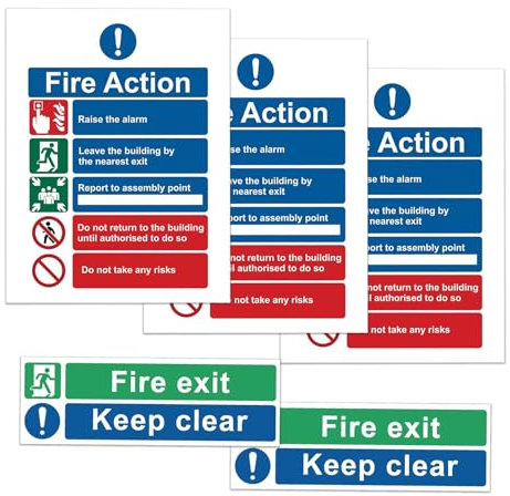 Lot de 5 panneaux d'avertissement d'action contre les incendies, autocollants pratiques en vinyle, efficaces et durables pour la communication d'urgence, 15 x 20 cm/30 x 10 cm (coloré)