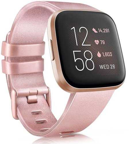 Mugust Armband für Fitbit Versa 2 Armband für Damen und Herren,Weiches Silikon Sport Ersatzarmband für Fitbit Versa Armband/Versa Lite Armband/Versa SE Armband (Roségold, S)