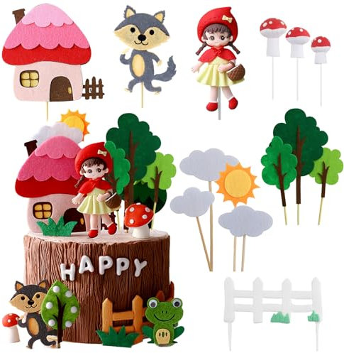SJUNJIE Tortendeko 14 Stück Kuchendeko Geburtstag RotkäPpchen Tortendeko Geburtstag MäDchen Geeignet für Geburtstagsfeiern Kinderfeste Mottopartys Cake Decoration