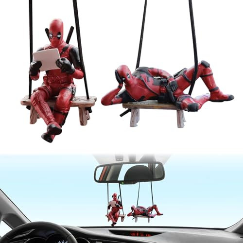 2 Pezzi Dead-pool Ornamenti Specchietti Retrovisori Auto, Ciondolo per Auto, Dead-pool Ciondolo per Auto, Pendente Animazione Ornamento Auto, Adatto per Auto o Decorazione Della Scrivania
