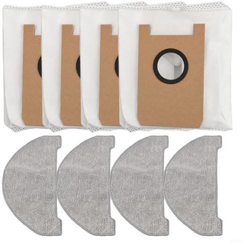 Emiif Lot de 8 sacs à poussière pour aspirateur Ultenic pour robot T10 Lite, 4 serpillères en microfibre + 4 sacs cylindriques en tissu non tissé