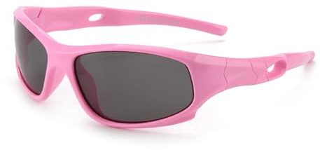 JoXiGo Lunettes de Soleil Enfant Sport Polarisées Incassable Garçon et Fille (3-12 ans) + Cordons à lunettes + Étui à Lunettes (Cadre Rose - Branches Rose)