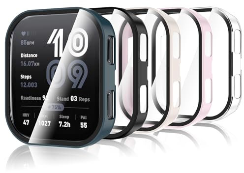 Bigqin 5 Pezzi Custodia Protettiva Compatibile con Amazfit Bip 6, Custodia Rigida per PC con Protezione Schermo, Custodia HD con Vetro Temperato - Trasparente, Nero, Rosa,Verde,Blanc