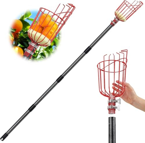 Recolector de Frutas con Varillas de Extensión, 244cm Recogedor de Frutas Fácil de Montar - Recogedor de Manzanas Recolector de Frutas Herramientas
