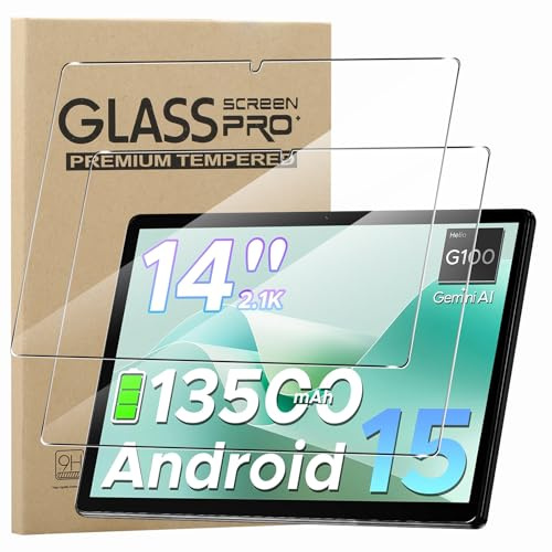 KZIOACSH 2 Pack Screen Protector for DOOGEE Tab E3 Max 14 Inch, Ultra Clear 9H Hardness Touch Sensitive Anti-Scratch Anti-Fingerprint Protective Tempered Glass Screen Guard for DOOGEE Tab E3 Max