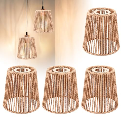 AKOLAFE 4 Stück Lampenschirm Hängelampe Lampenschirm Boho 14x10x14cm lampenschirm Rattan Papierlampenschirm Ersatzschirm Zubehör für Stehlampe, Tischlampe, Pendelleuchten, Hängelampenschirme