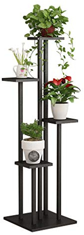 ASerZenith Pflanzenständer - Blumenbank - Treppenregal Aus Metall Und Holz - Gartendeko Für Drinnen Und Draußen - Schwarz（Black-High120Cm）