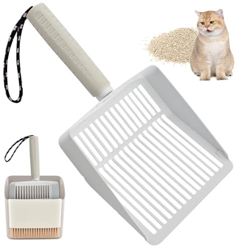 Kattströspade, kattlåda spade med behållare, kattlåda spade med ergonomiskt handtag, djup spade kattlåda för snabb siktning och hygienisk rengöring, hållbar kattlåda tillbehör