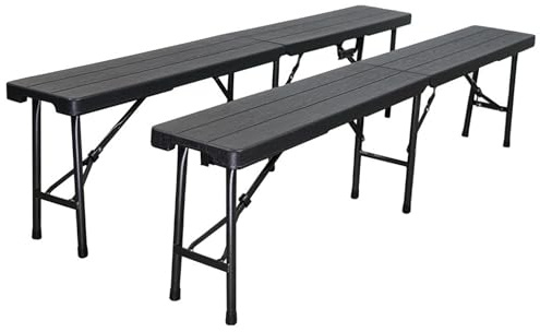 CHEFGASTRO 2er Set Bierbank klappbar Klappbank Outdoor wetterfest mit Tragegriff Campingbank faltbar 8 Personen Kunststoff Holz Optik Schwarz Faltbank Sitzbank für Garten Terrasse und Balkon