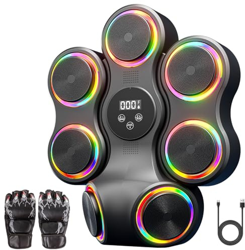 Máquina de boxeo musical, equipo de gimnasio con guantes de boxeo, entrenador de boxeo Bluetooth inteligente, máquina de montaje en pared para adultos y niños, objetivo de boxeo electrónico para
