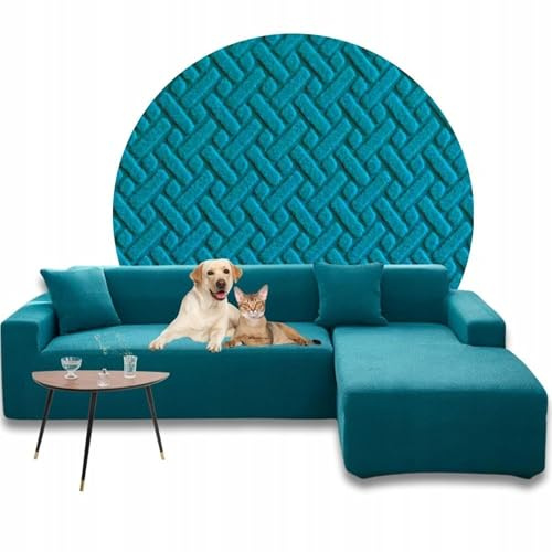 Domidekor Sofa Überzug L-Form, Stretch-Jacquard-Sofabezug, Set mit 2 Bezügen je 190–230 cm, Weich und Wasserdicht, Couch-Überzug für 3+3 Sitzer, Sofaüberwürfe mit Anti-Rutsch-Schaum, Türkis