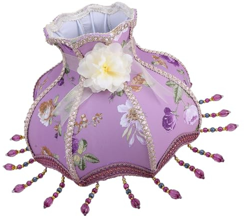 TIKODIDA Lamp Accessory Purple Lilac Beaded Lace Fabric Drum Lampshade for Floor and Desk Lamps Suitable for Bedroom and Indoor Decor