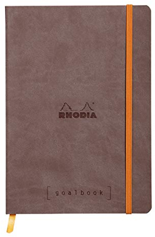 RHODIA 117743C - taccuino mOrobido Bullet Journal Goalbook Cioccolato - A5 14,8X21cm - Puntinato DOT - 240 pag. - Carta Clairefontaine AvOroio 90g/m² - 2 nastri, chiusura con elastico - Simil Cuoio