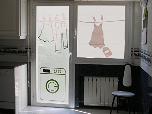 vinilo para cristales COCINA - LAUNDRY 01N- LAVADORA Y ROPA COLGADA, translúcido deja pasar la luz (60_x_200_cm)