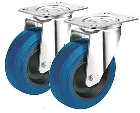 2 Lenkrollen 200mm schwer-last bis 200 kg Reifen aus Elastik Gummi Blue Wheel Industrierolle Plattenrolle