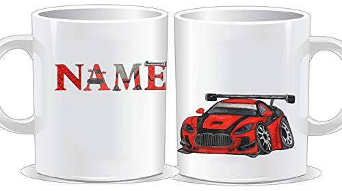 Kinder Tasse mit Name/Farbwahl Tasse + Schriftwahl für Name + Keramik oder Kunststoff (Auto)