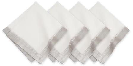 Villeroy & Boch Linen-Metallic Pinselstrich-Servietten, 53,3 x 53,3 cm, 4 Stück, Weiß und Silber