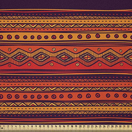 ABAKUHAUS Orange Satin Stoff als Meterware, Abstraktes Ethno-Gekritzel, Zum Nähen Toller Stoff für Heimtextilien Aller Art, 3M (148x300cm), Orange Pflaume Rot