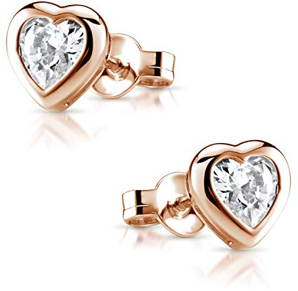 MATERIA Herz Ohrringe rose gold Stecker - 925 Silber Ohrstecker Damen vergoldet mit Zirkonia in Etui SO-11-Rose