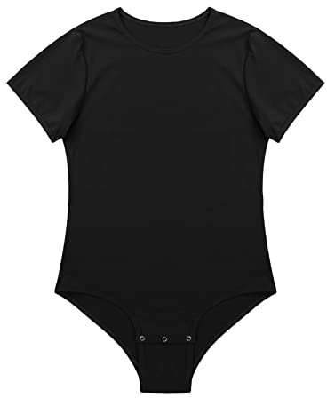 FEESHOW Herren Body Kurzarm Bodysuit Jumpsuit Fitness Sport Shirt Erwachsene Strampler Einteiliger Unterwäsche Nachtwäsche Schwarz M