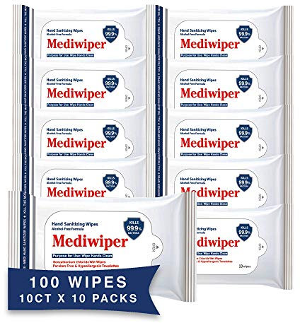 Mediwiper 10 Count Alcohol-Free Sanitizing Wipes, Hand Sanitizer, Disinfecting Large Unscented Wet Wipes Bulk (1000 Wipes (10ct*10pk))