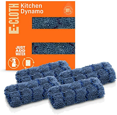 E-Cloth Kitchen Dynamo, Premium Microfiber Non-Scratch Kitchen Dish Scrubber Sponge, Ideal for Dish, Sink and Countertop Cleaning, 100 Wash Guarantee, Blue, 4 Pack