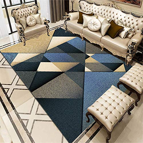 ZHAOPAI Kleiner Teppich Senfgelb, schwarz, geometrisches Dreieck Design weiches Antifouling und atmungsaktiver Balkon Teppich wohnzimmerteppich -Blau_50x80cm