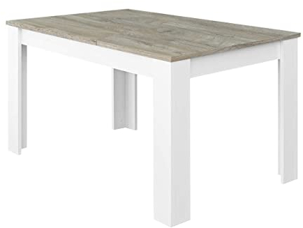 Habitdesign Ausziehbarer Esstisch, Wohnzimmertisch oder Küchentisch, Finish in Arktis-Weiß und Alaska-Eiche, Modell Kendra, Maße: 140-190 cm (L) x 90 cm (B) x 78 cm (H)