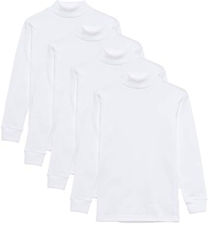 Channo Chemise de sous-vêtement Thermique pour Enfants à col Haut et à Manches Longues, Couleurs Unies - Lot de 4, Blanc, 8 Ans