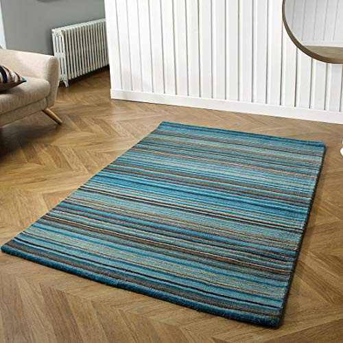 Viva Rugs Wool Rug Teal Blue Natural HANDWOVEN Carpet for Living Room Bedroom Hallway Heavy Small Large Runner (Teal Blue, 160x230cm (5'3x7'6))