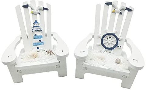 Hoshisea 2 Stücke Mini Strandstuhl Deko, Hölzerner Mini Deko Liegestuhl, Strandkorb Deko Meer, Miniliegestuhl, Für Schreibtisch, Schrank, Wohnzimmer, Schlafzimmerdekoration(Weiß)