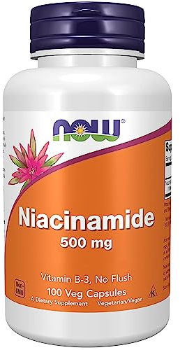 Now Foods, Niacinamida, 500mg, Cápsulas veganas, Probadas en Laboratorio, Vitamina B3, Sin Gluten, Sin Soja, Vegetariano