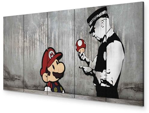 murando - Akustikbild Banksy Mario 5 tlg Bilder Akustikschaum Schallschutz Wand Deko Kunst Akustikpaneele Wandpaneele Schalldämmung Wandbild Schallabsorber Akustikplatten Street Art Urban i-C-0109-b-m