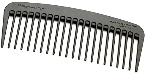 Chicago Comb Model 10 Carbon Fiber, Compact Wide-Tooth Comb, Made in USA, Anti-Static, 5 Inches (12.7 cm) Long, Graphite Black