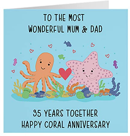 Hunts England - Large Mum And Dad 35th Anniversary Card - To The Most Wonderful Mum & Dad - 35 Years Together - Happy Coral Anniversary - Iconic Collection - Large - 210 x 210 mm
