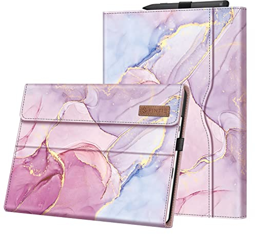 FINTIE Coque pour Microsoft Surface Pro 11/10/9 13 Pouces (2024/2022), Housse Multipositions Protection avec Poche de Documents, Etui Compatible avec Clavier Type Cover, Marbre Glorieux