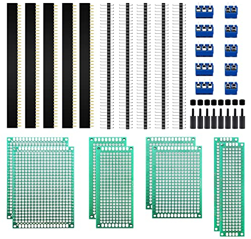 VooGenzek Placa PCB Kits, Placas de Circuito Impreso de Doble Cara, Conectores de Cabezal Macho/Hembra, 2/3 Pines Terminales de Tornillo, Columnas de Nailon (8+10+10+8)