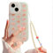 NITITOP Compatible for iPhone 13 Case, Cute Cartoon Love Bear Peach with Heart Beaded Lanyard Wrist Strap Women Girls, Shell Soft TPU Protective Cover- Pink Bear