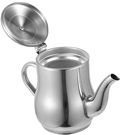 KICHOUSE 1pc Stainless Steel Oil Pot Oil Strainer Pot Seasoning Containers Gravy Skimmer Cup Bottle Organizer Fat Separator Cup Cruet Bottle Sauce Metal Milk Dispenser Oil Can Coffee Mortar