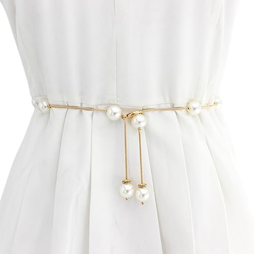 FAIRYGATE Waist Chain for Women Womens Belt for Jeans Metal Adjustable Belts for Pants Dresses Pearl Link Body Belly A6413